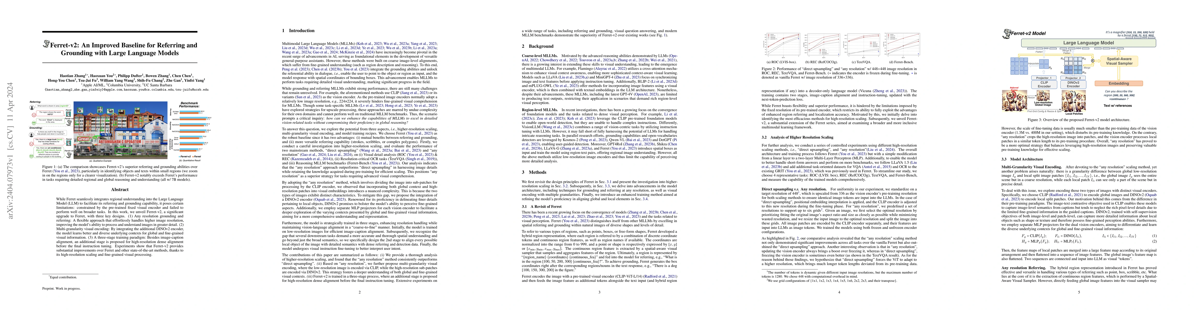 Thumbnail for Ferret-v2: An Improved Baseline for Referring and Grounding with Large
  Language Models