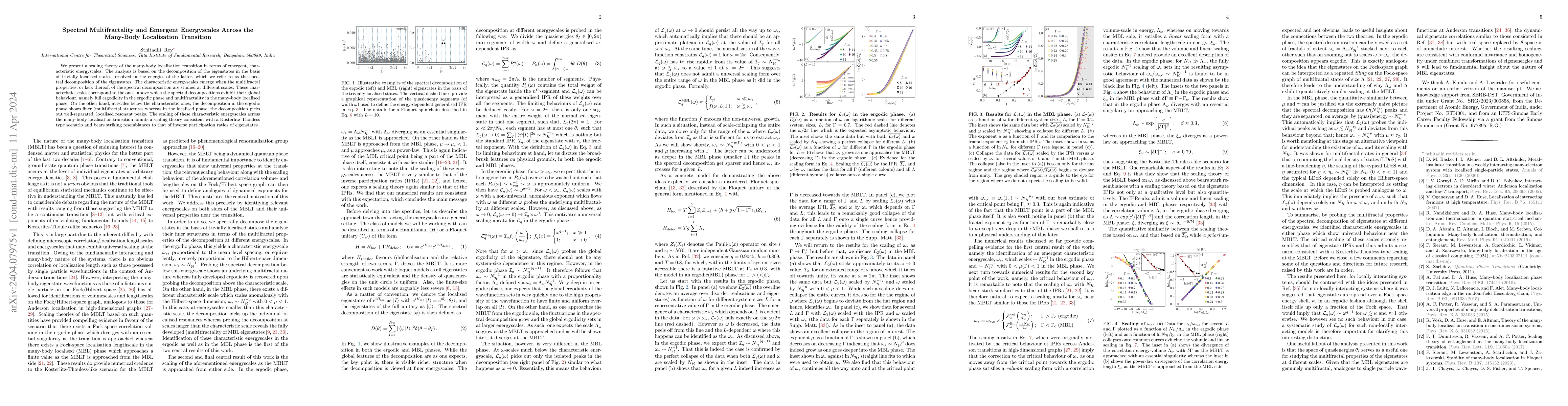 Thumbnail for Spectral Multifractality and Emergent Energyscales Across the Many-Body
  Localisation Transition