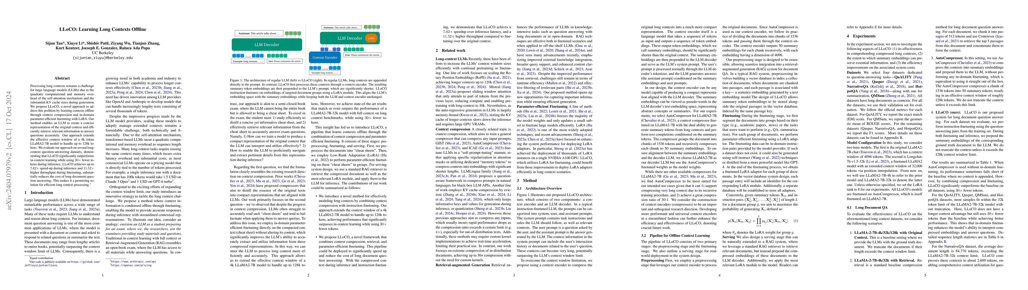 Thumbnail for LLoCO: Learning Long Contexts Offline