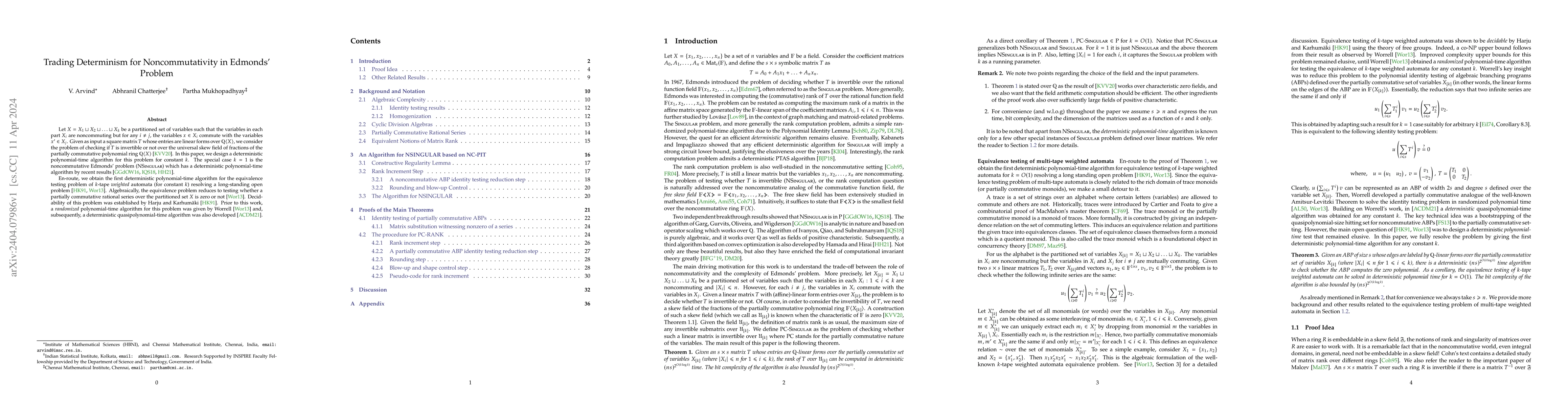 Thumbnail for Trading Determinism for Noncommutativity in Edmonds' Problem
