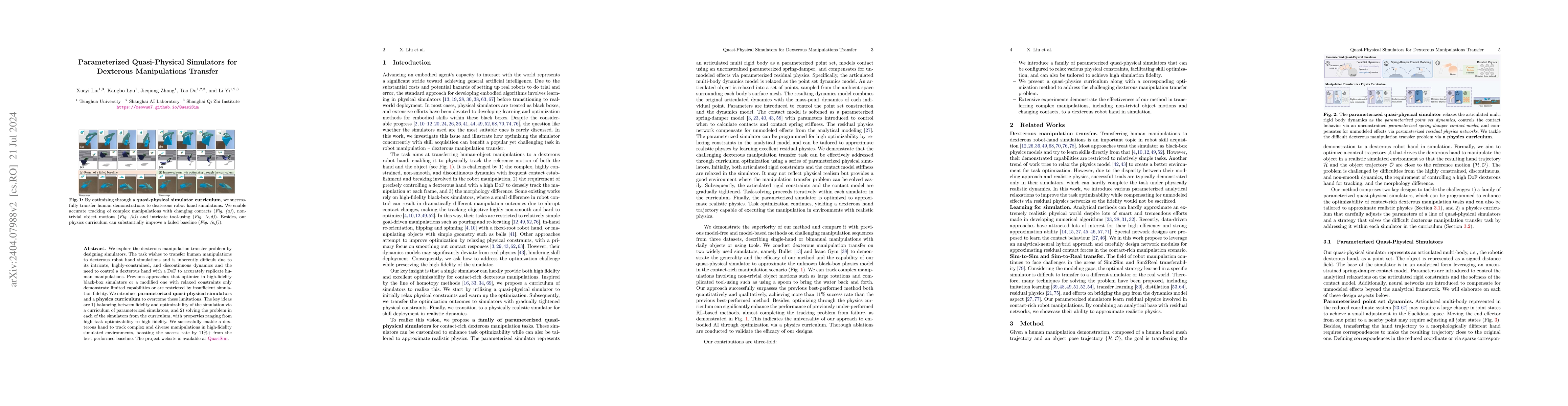 Thumbnail for QuasiSim: Parameterized Quasi-Physical Simulators for Dexterous
  Manipulations Transfer