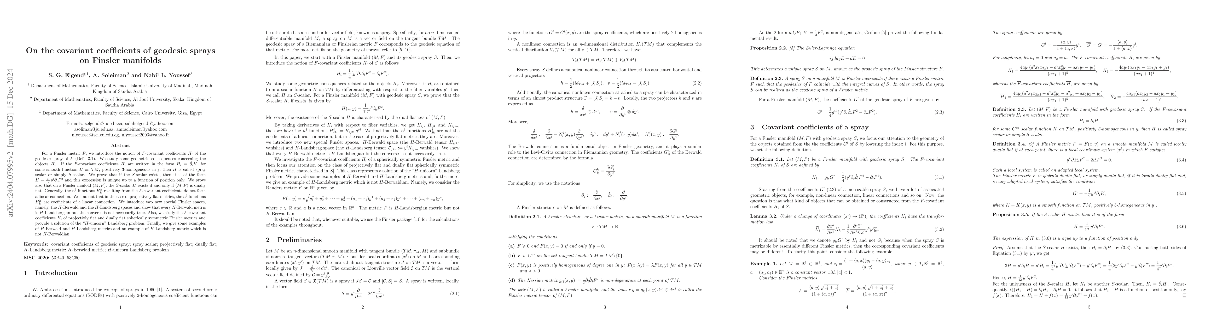Thumbnail for On the covariant coefficients of geodesic sprays on Finsler manifolds