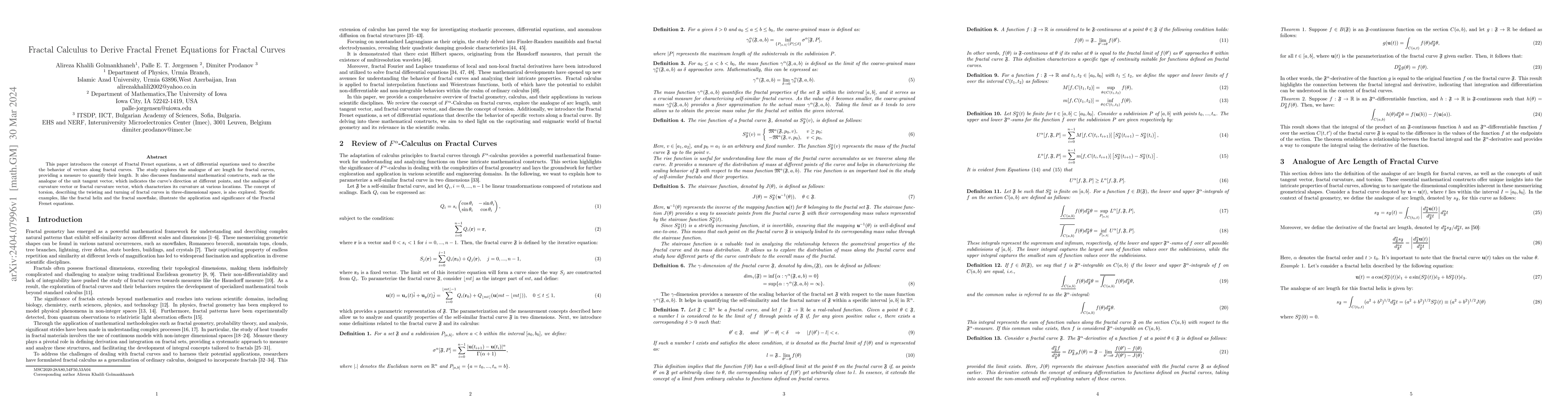 Thumbnail for Fractal Calculus to Derive Fractal Frenet Equations for Fractal Curves