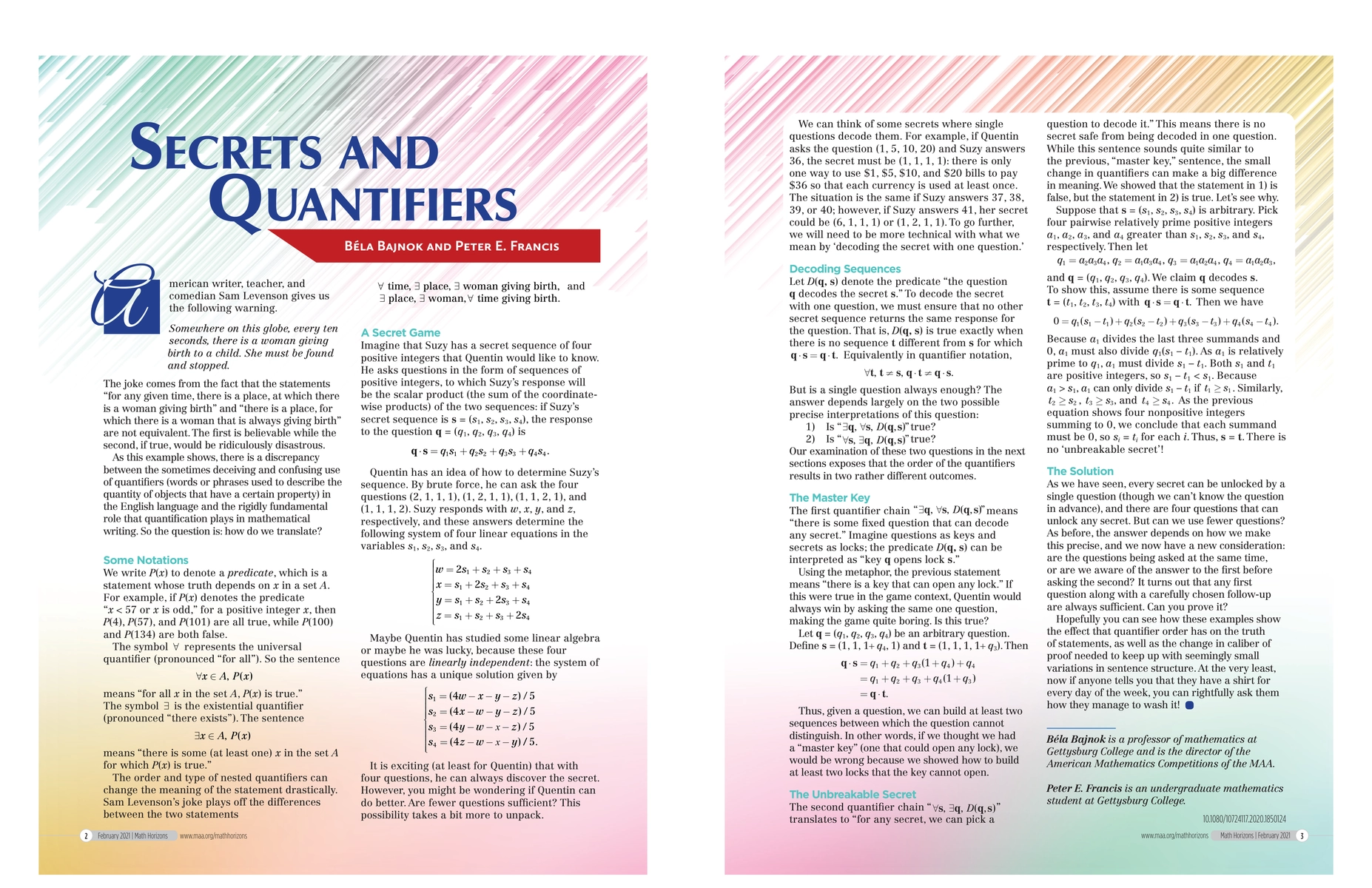 Thumbnail for Secrets and Quantifiers
