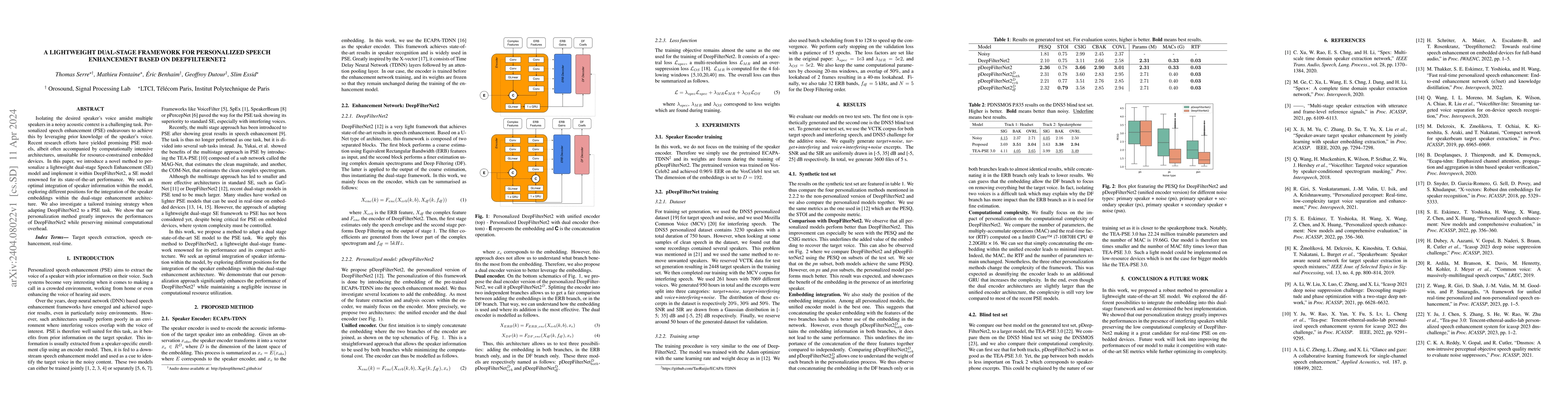 Thumbnail for A lightweight dual-stage framework for personalized speech enhancement
  based on DeepFilterNet2