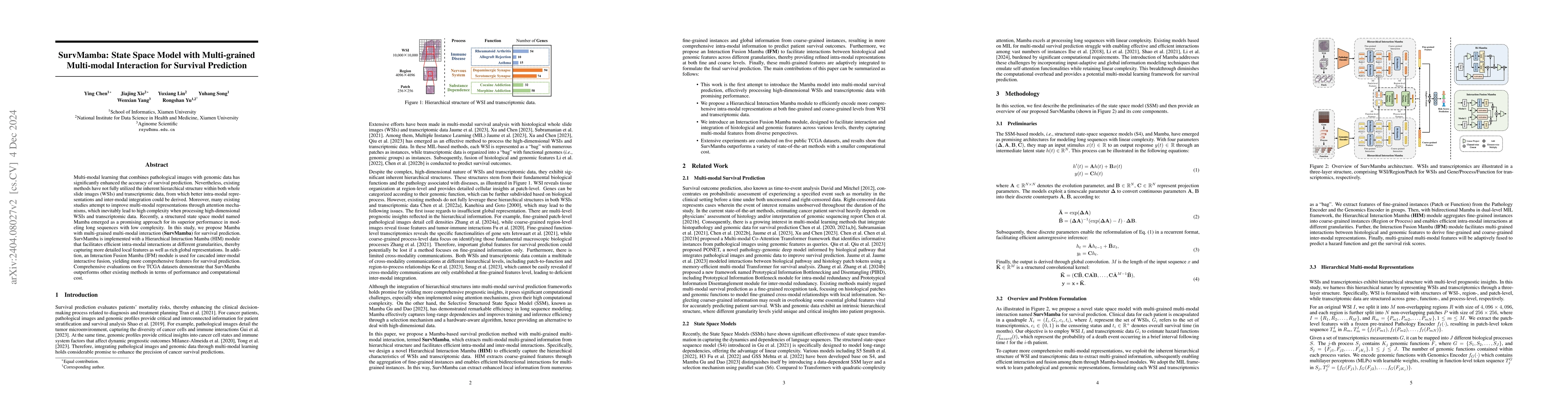 Thumbnail for SurvMamba: State Space Model with Multi-grained Multi-modal Interaction
  for Survival Prediction
