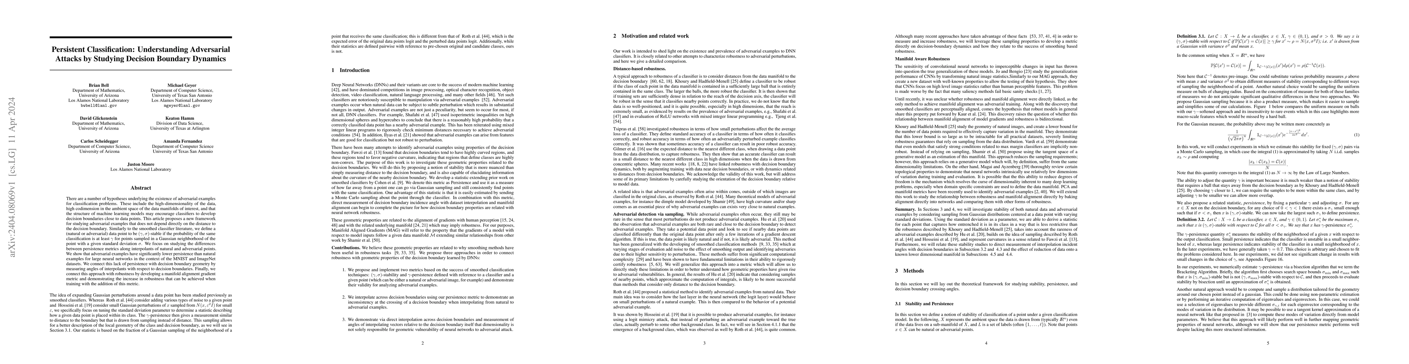 Thumbnail for Persistent Classification: A New Approach to Stability of Data and
  Adversarial Examples