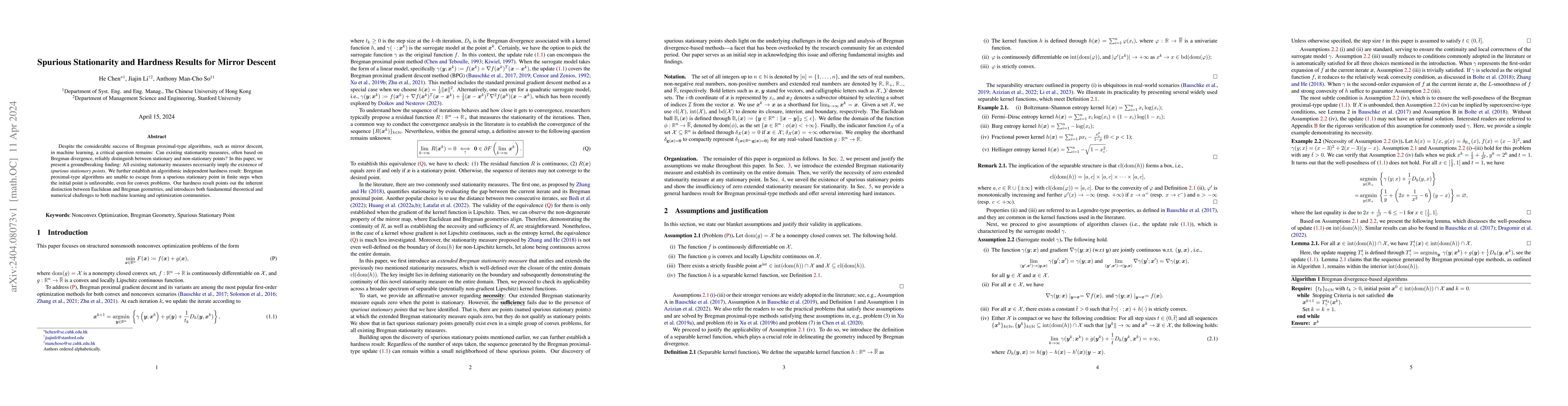 Thumbnail for Spurious Stationarity and Hardness Results for Mirror Descent