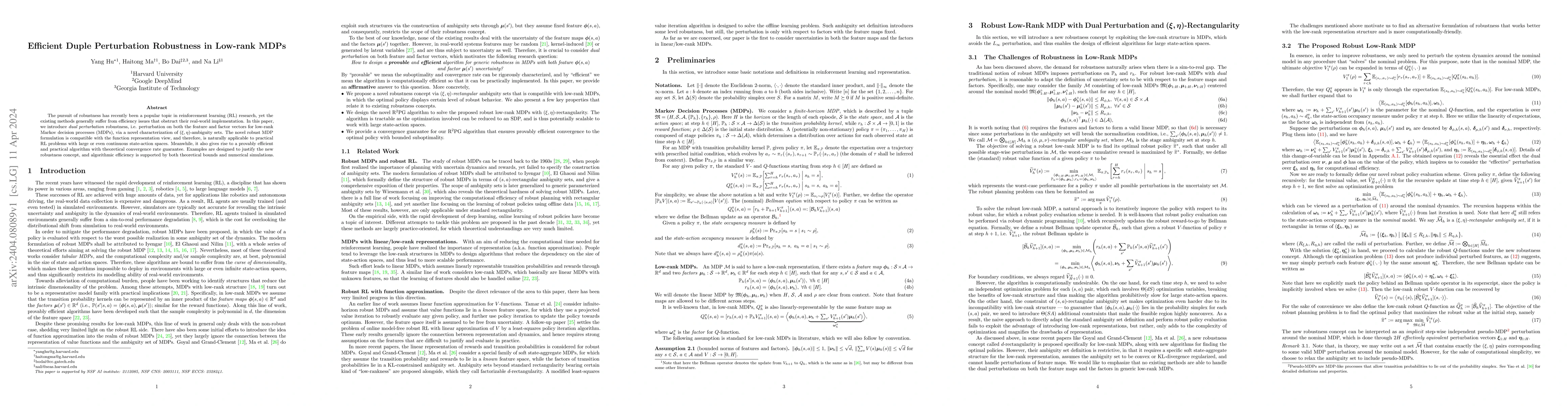 Thumbnail for Efficient Duple Perturbation Robustness in Low-rank MDPs