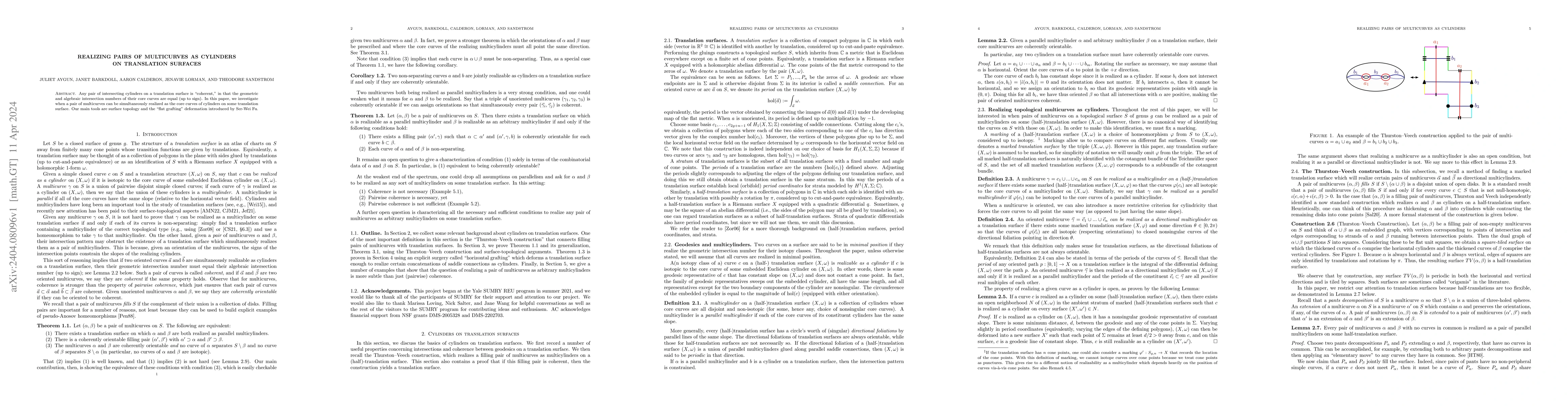 Thumbnail for Realizing pairs of multicurves as cylinders on translation surfaces
