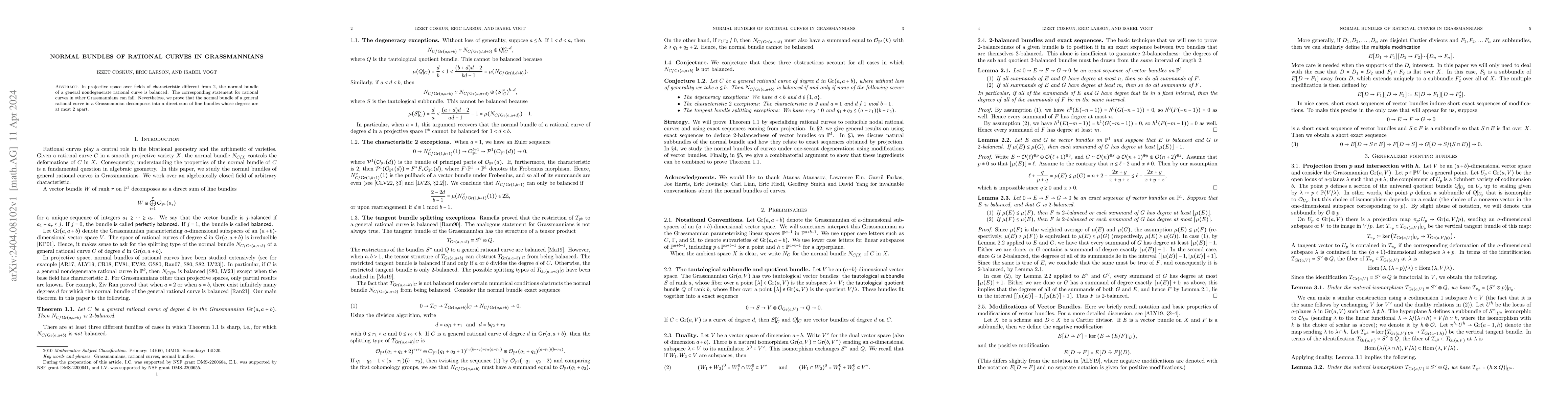 Thumbnail for Normal bundles of rational curves in Grassmannians
