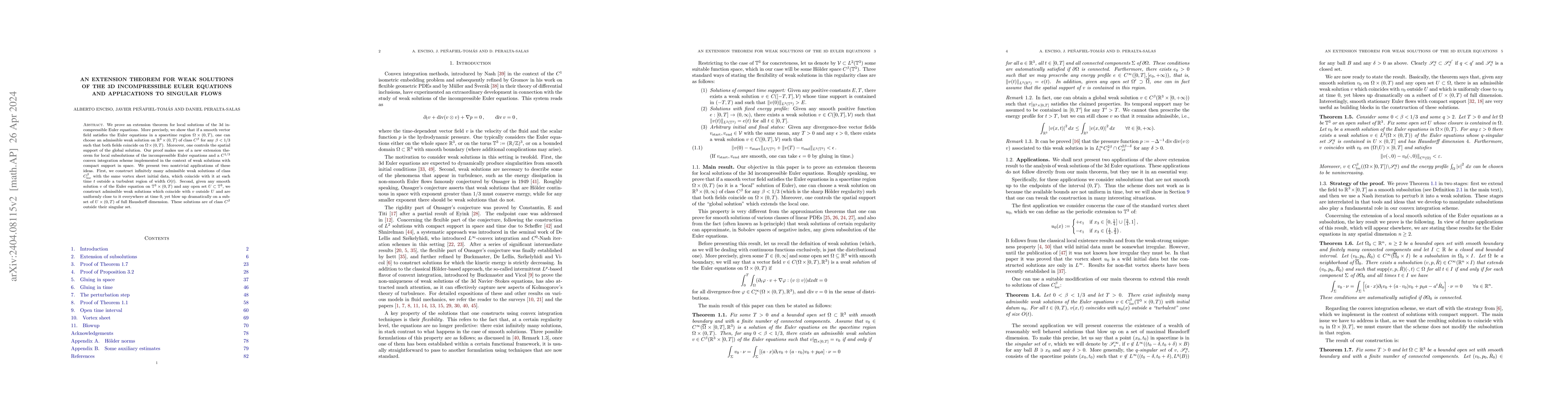 Thumbnail for An extension theorem for weak solutions of the 3d incompressible Euler
  equations and applications to singular flows