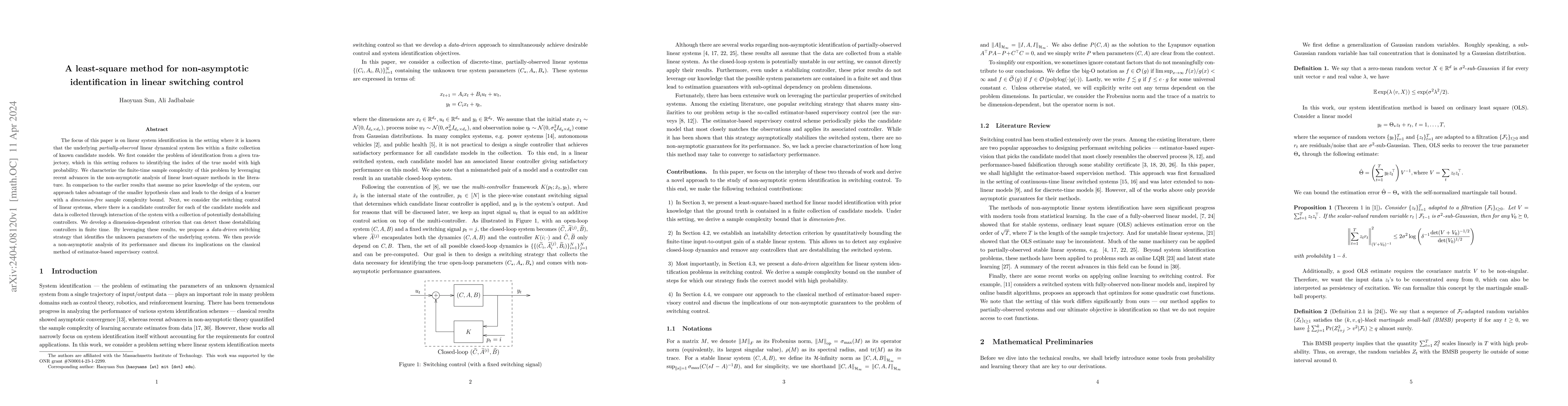 Thumbnail for A least-square method for non-asymptotic identification in linear
  switching control