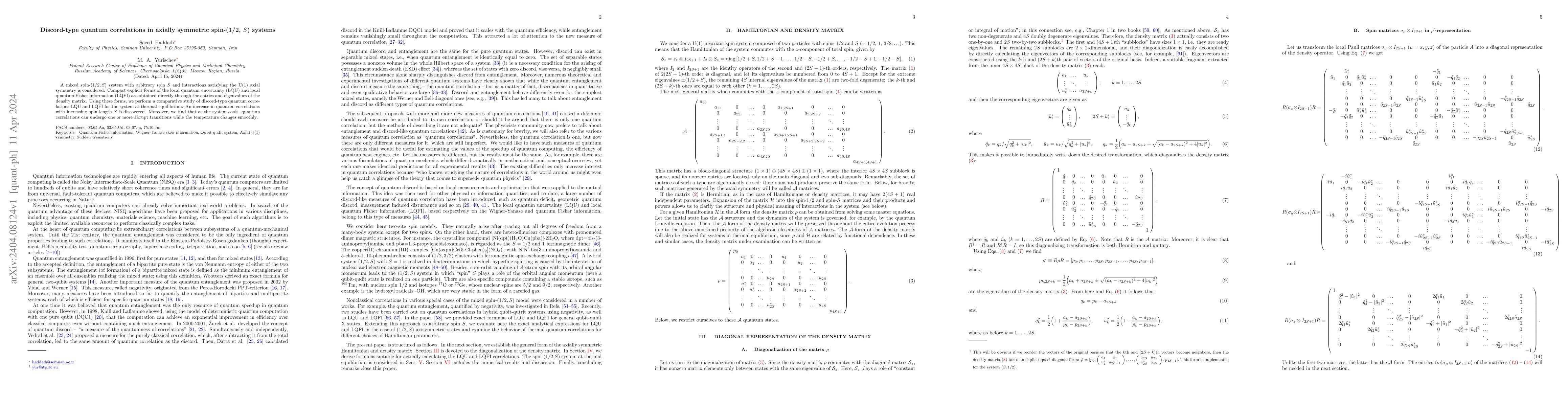 Thumbnail for Discord-type quantum correlations in axially symmetric spin-(1/2, $S$)
  systems