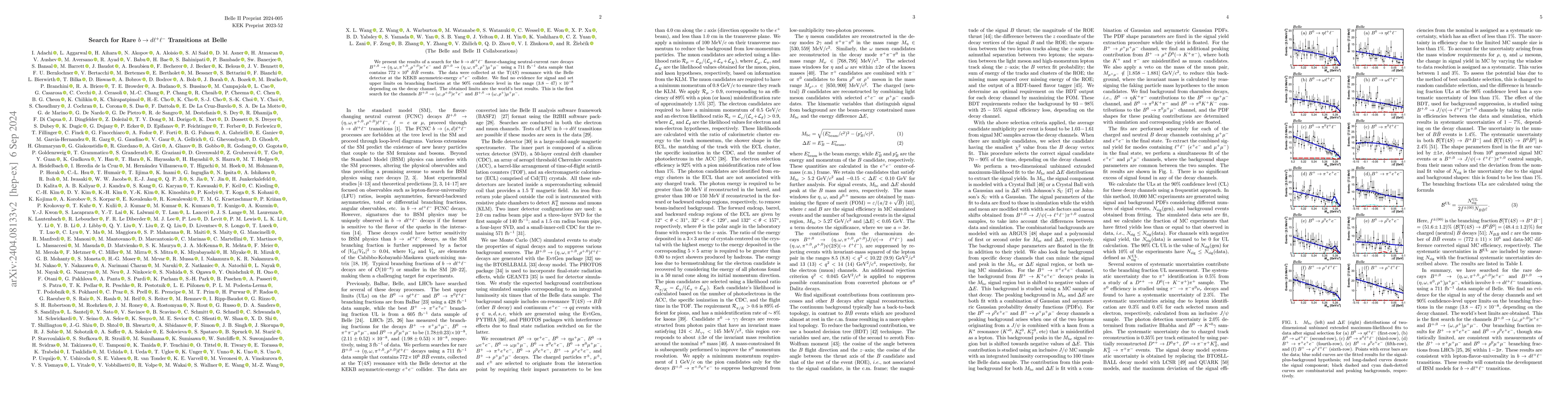 Thumbnail for Search for rare $b \to d\ell^+\ell^-$ transitions at Belle