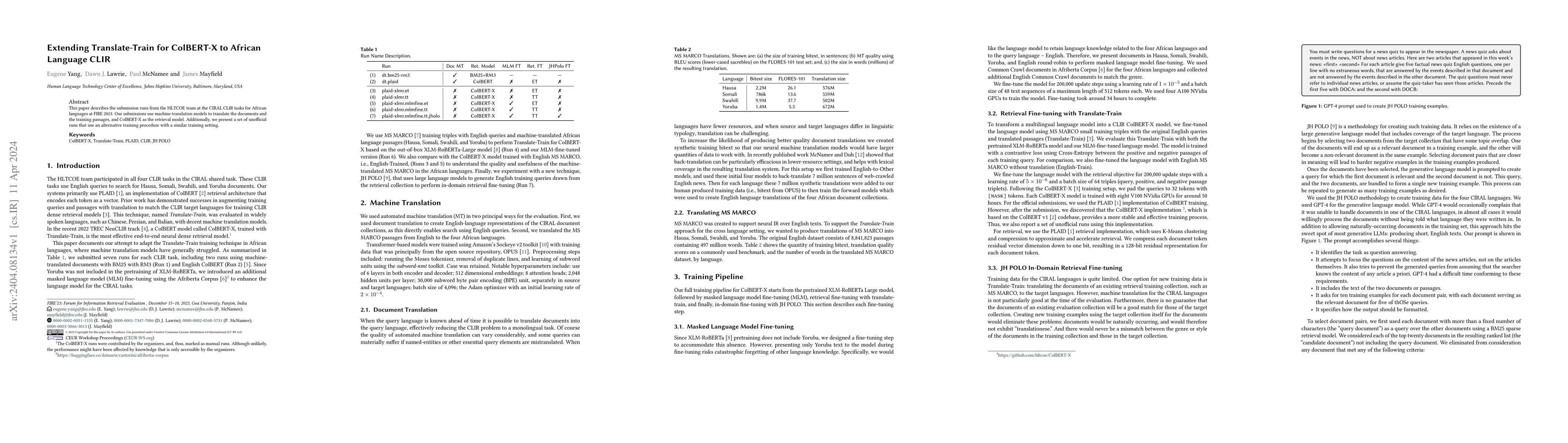 Thumbnail for Extending Translate-Train for ColBERT-X to African Language CLIR