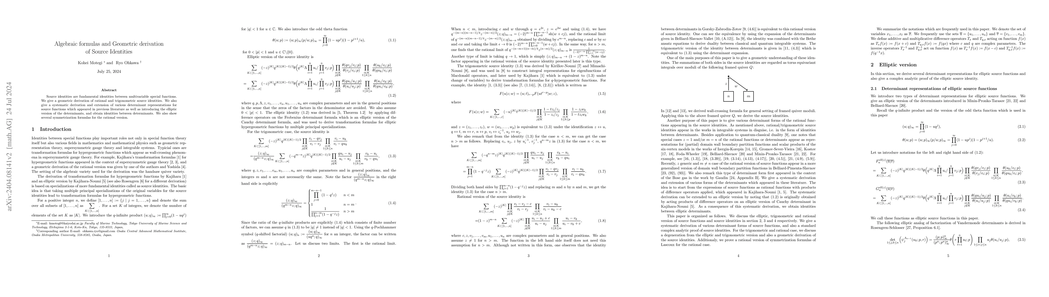 Thumbnail for Algebraic formulas and Geometric derivation of Source Identities