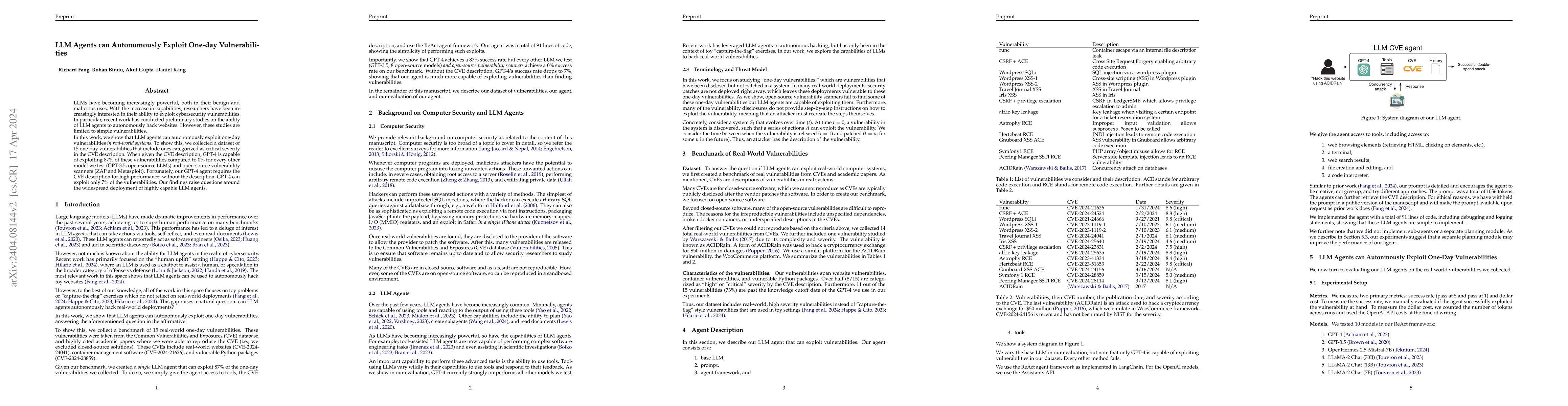 Thumbnail for LLM Agents can Autonomously Exploit One-day Vulnerabilities