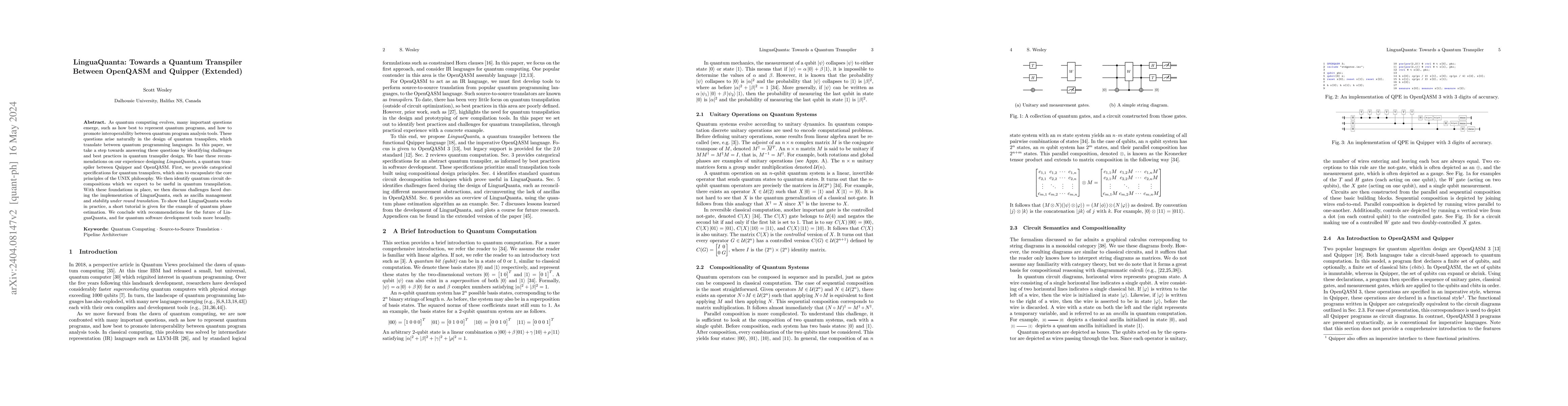 Thumbnail for LinguaQuanta: Towards a Quantum Transpiler Between OpenQASM and Quipper
  (Extended)