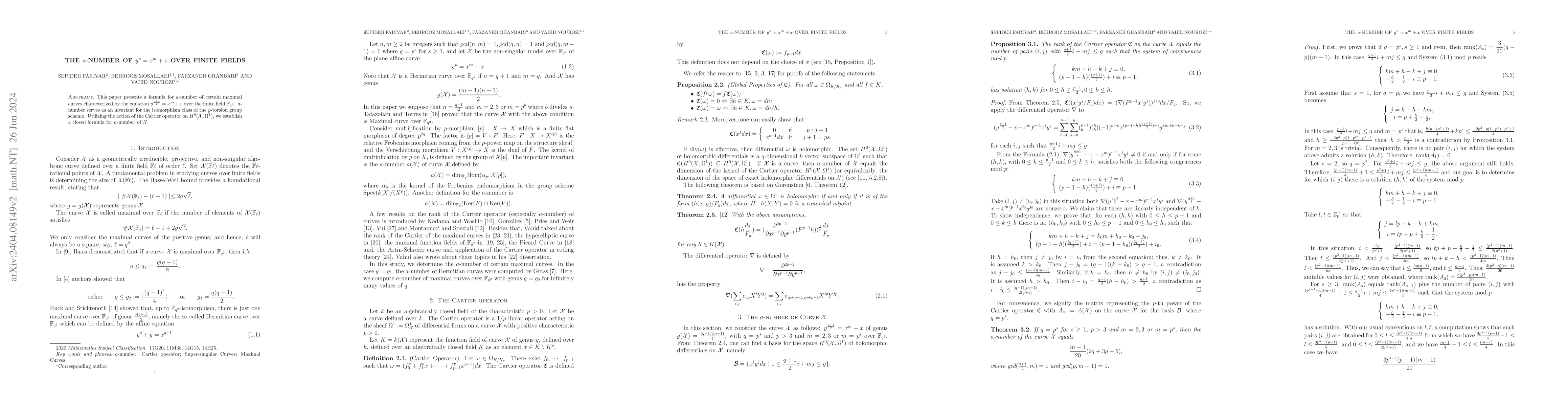 Thumbnail for The $a$-number of $y^n=x^m+x$ over finite fields