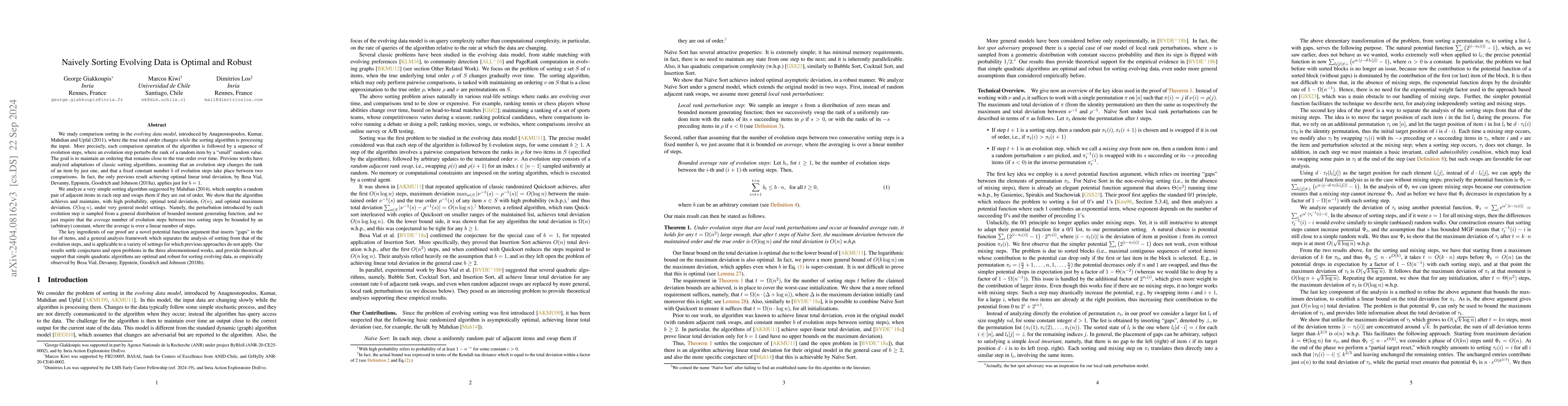 Thumbnail for Naively Sorting Evolving Data is Optimal and Robust