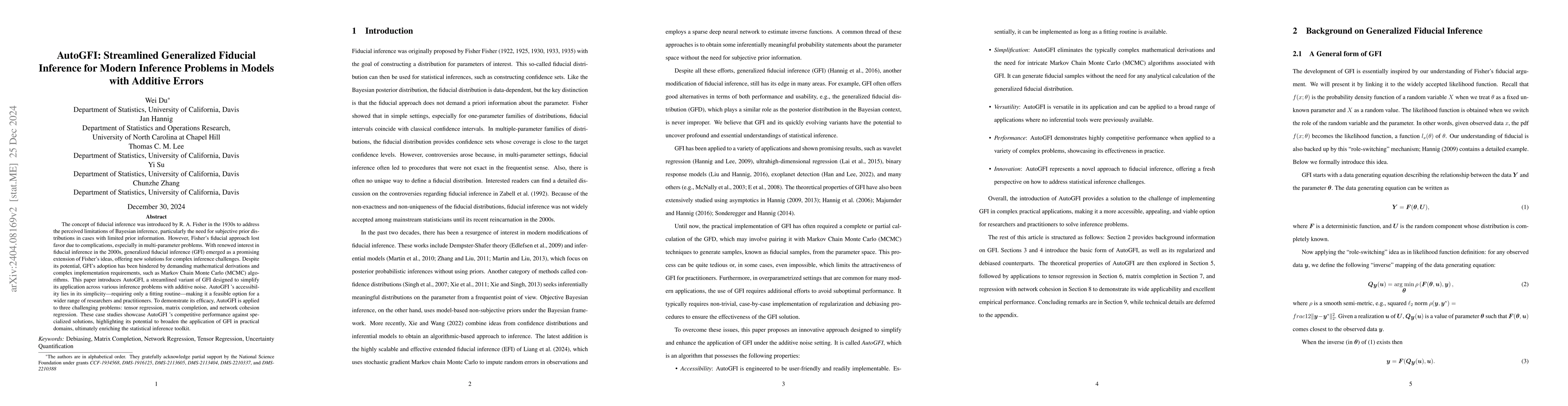 Thumbnail for AutoGFI: Streamlined Generalized Fiducial Inference for Modern Inference
  Problems