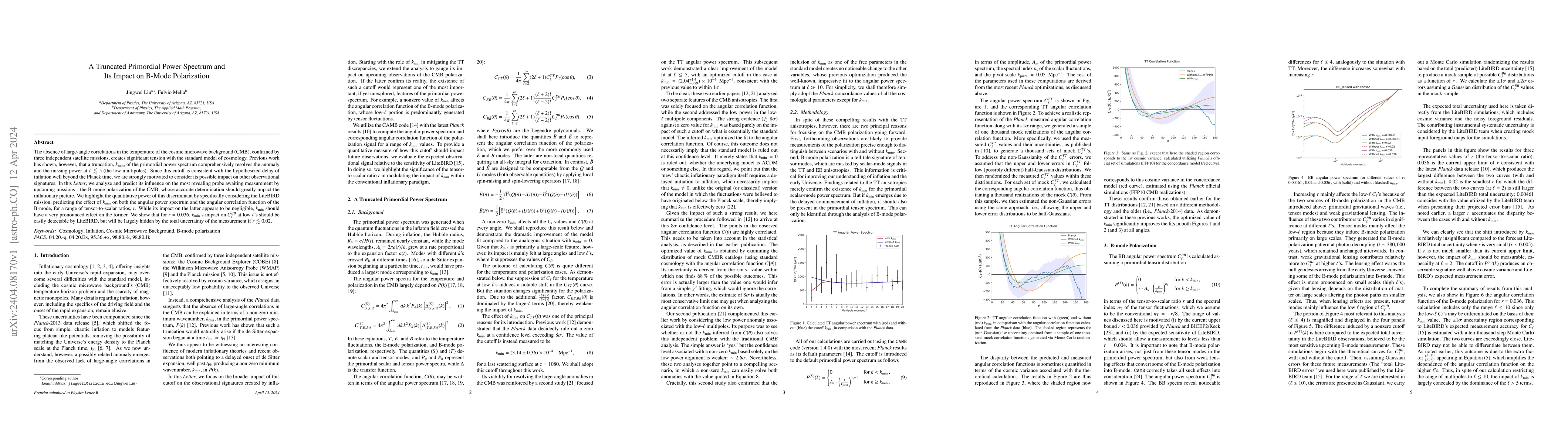 Thumbnail for A Truncated Primordial Power Spectrum and Its Impact on B-Mode
  Polarization