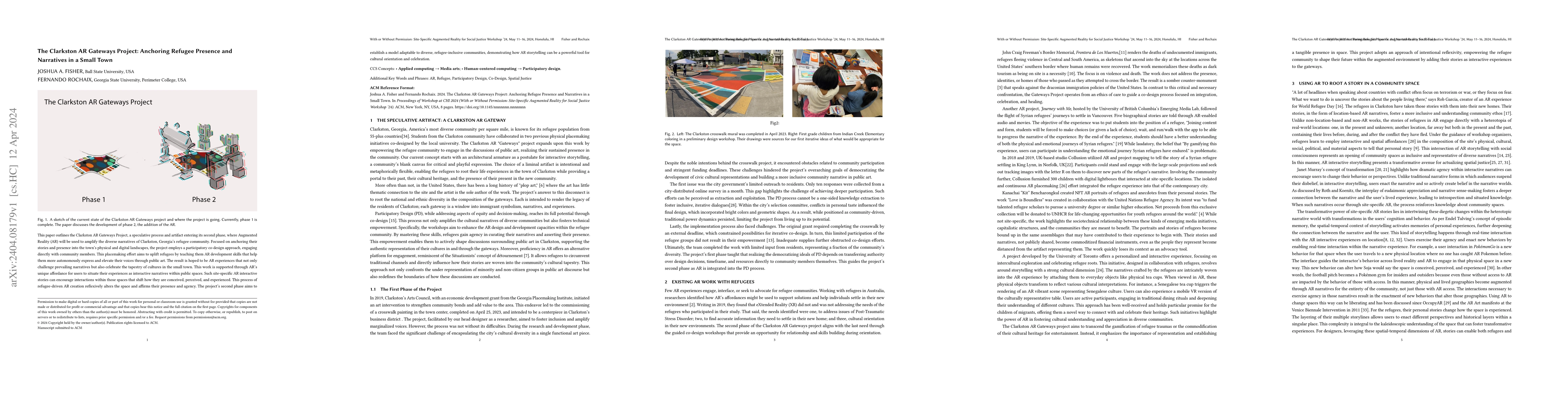 Thumbnail for The Clarkston AR Gateways Project: Anchoring Refugee Presence and
  Narratives in a Small Town