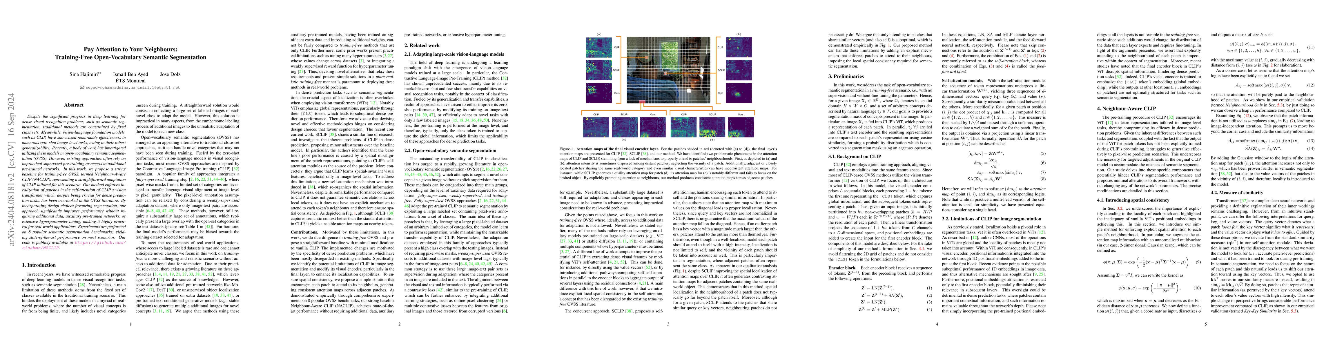Thumbnail for Pay Attention to Your Neighbours: Training-Free Open-Vocabulary Semantic
  Segmentation