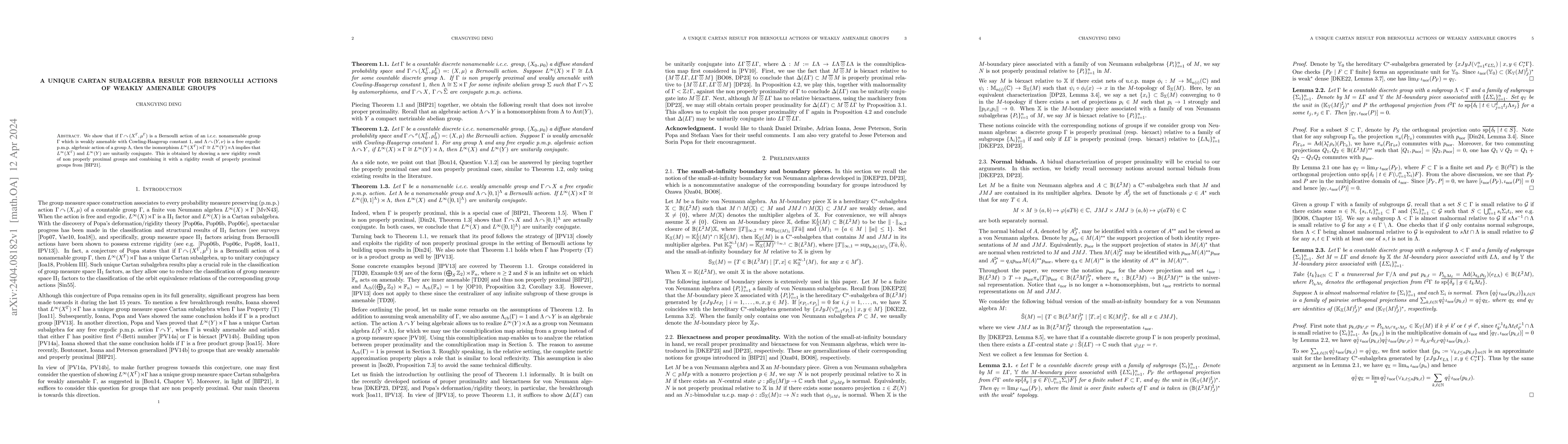 Thumbnail for A unique Cartan subalgebra result for Bernoulli actions of weakly
  amenable groups