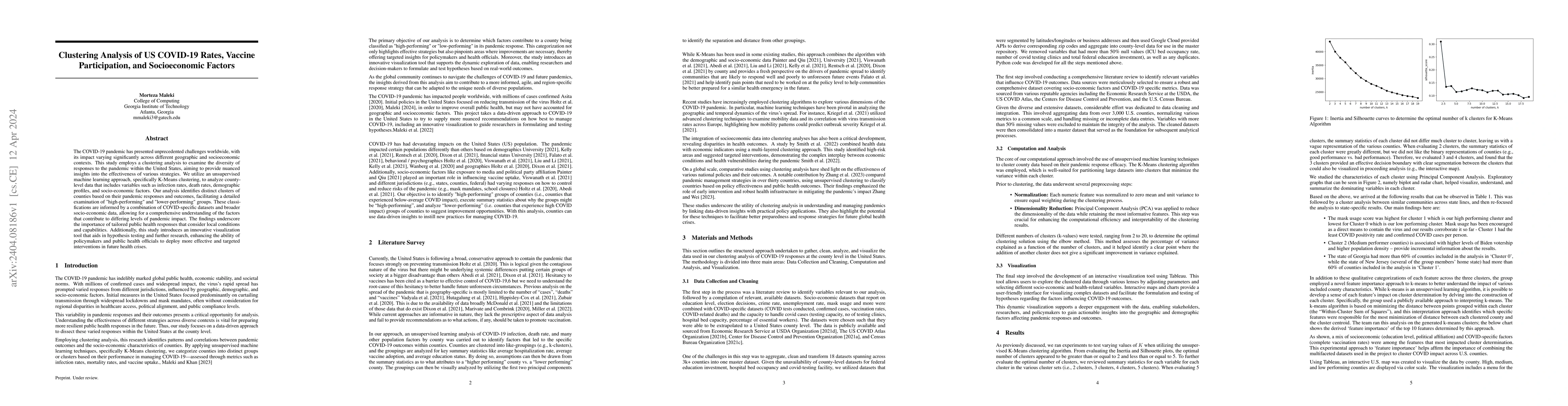 Thumbnail for Clustering Analysis of US COVID-19 Rates, Vaccine Participation, and
  Socioeconomic Factors
