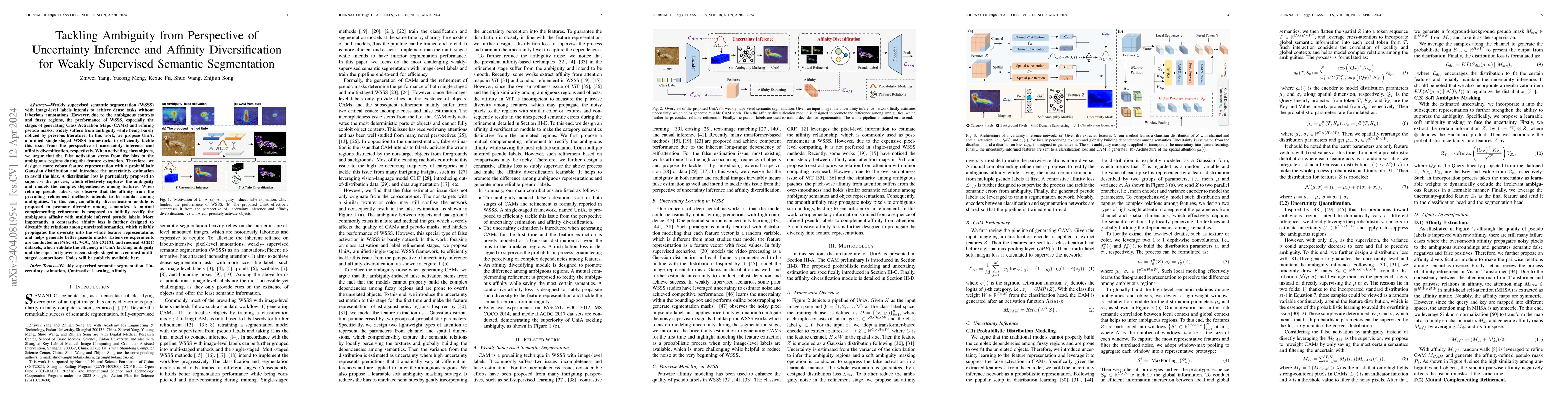 Thumbnail for Tackling Ambiguity from Perspective of Uncertainty Inference and
  Affinity Diversification for Weakly Supervised Semantic Segmentation