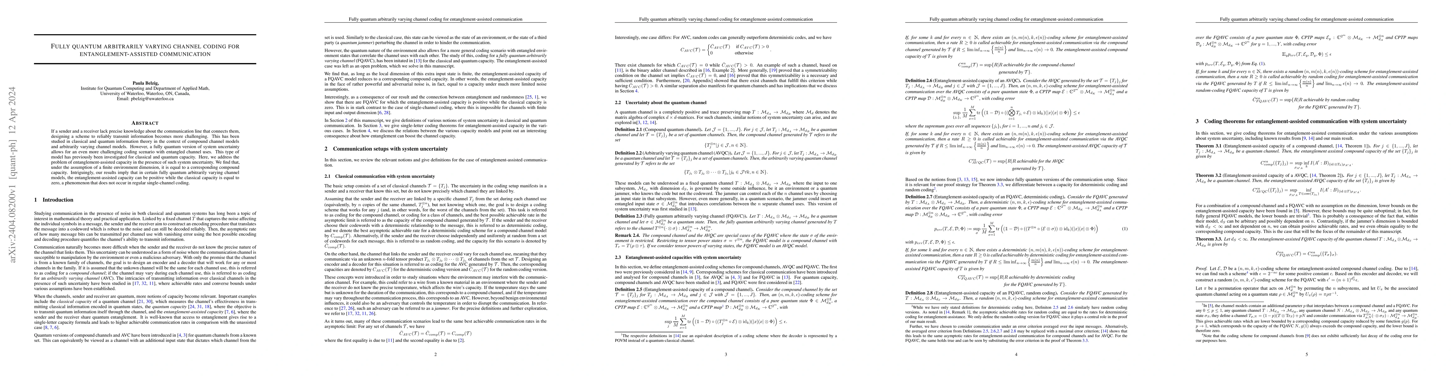 Thumbnail for Fully quantum arbitrarily varying channel coding for
  entanglement-assisted communication