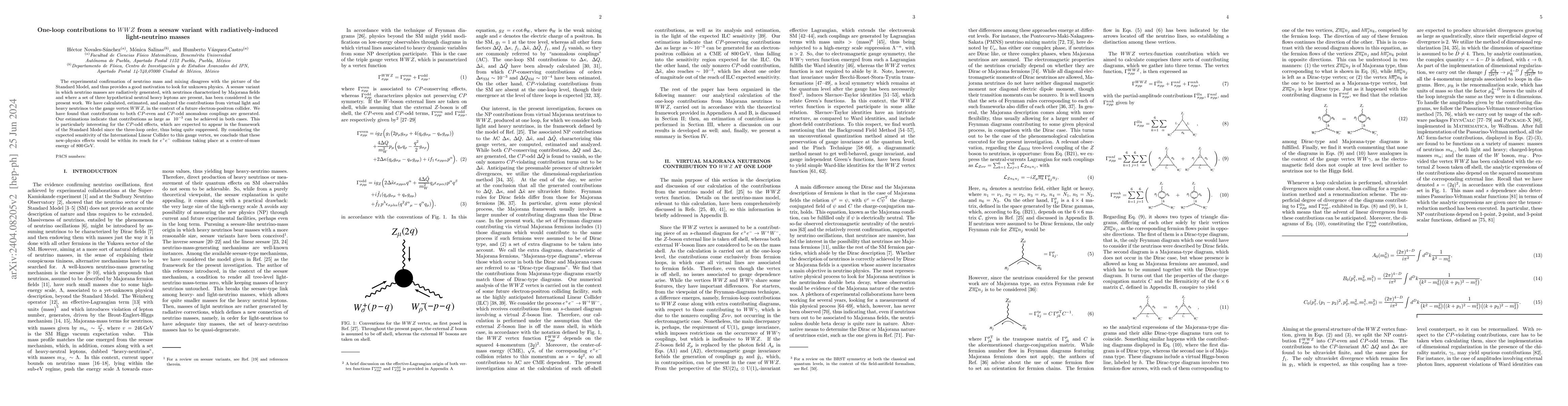 Thumbnail for One-loop contributions to $WWZ$ from a seesaw variant with
  radiatively-induced light-neutrino masses