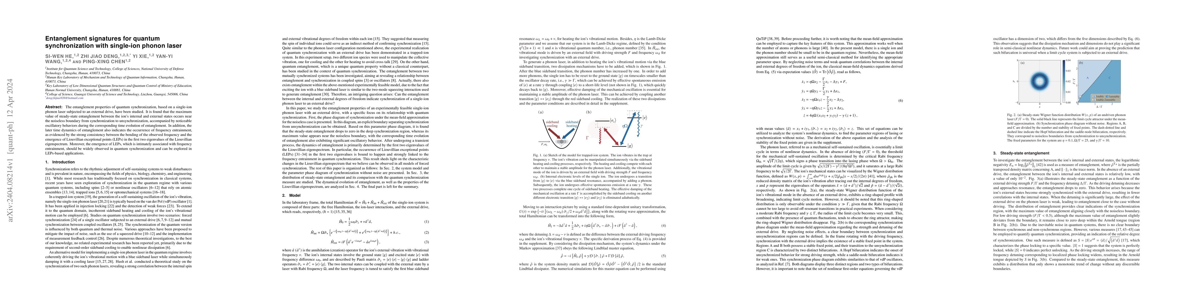 Thumbnail for Entanglement signatures for quantum synchronization with single-ion
  phonon laser
