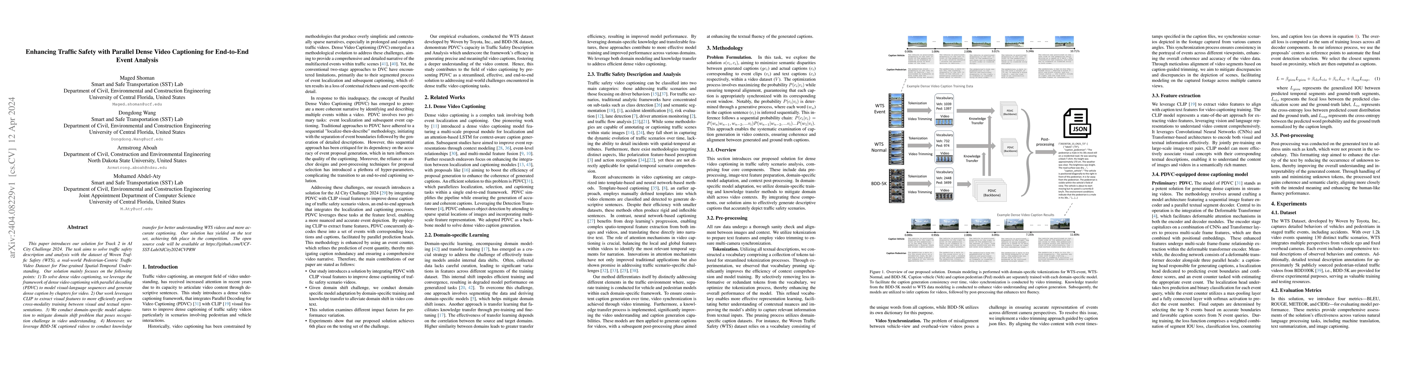 Thumbnail for Enhancing Traffic Safety with Parallel Dense Video Captioning for
  End-to-End Event Analysis