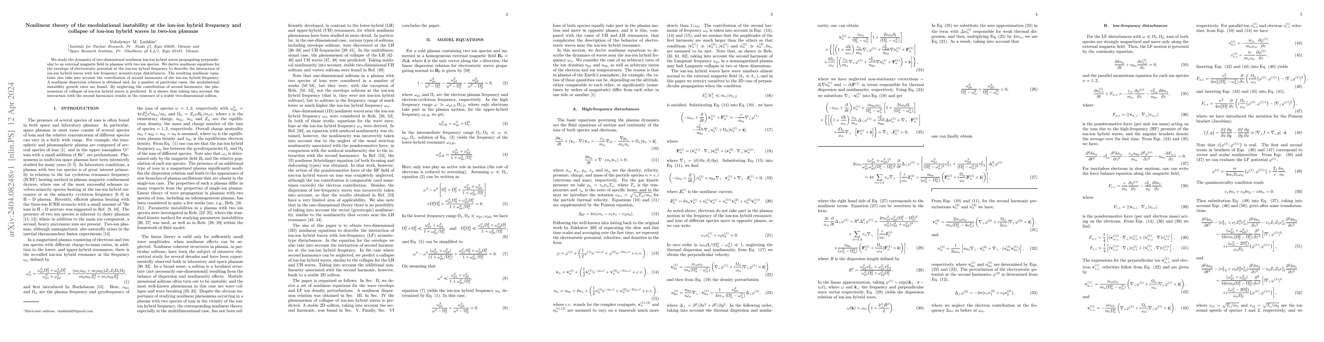 Thumbnail for Nonlinear theory of the modulational instability at the ion-ion hybrid
  frequency and collapse of ion-ion hybrid waves in two-ion plasmas