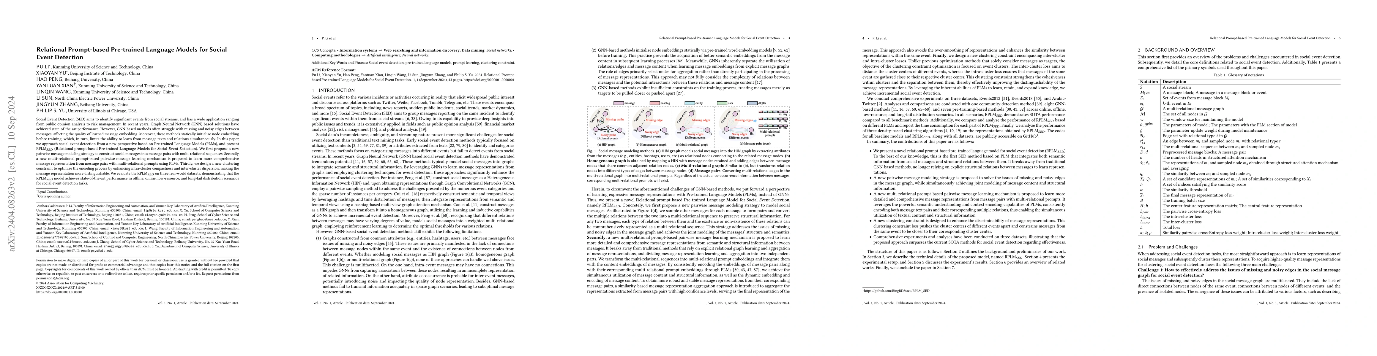 Thumbnail for Relational Prompt-based Pre-trained Language Models for Social Event
  Detection