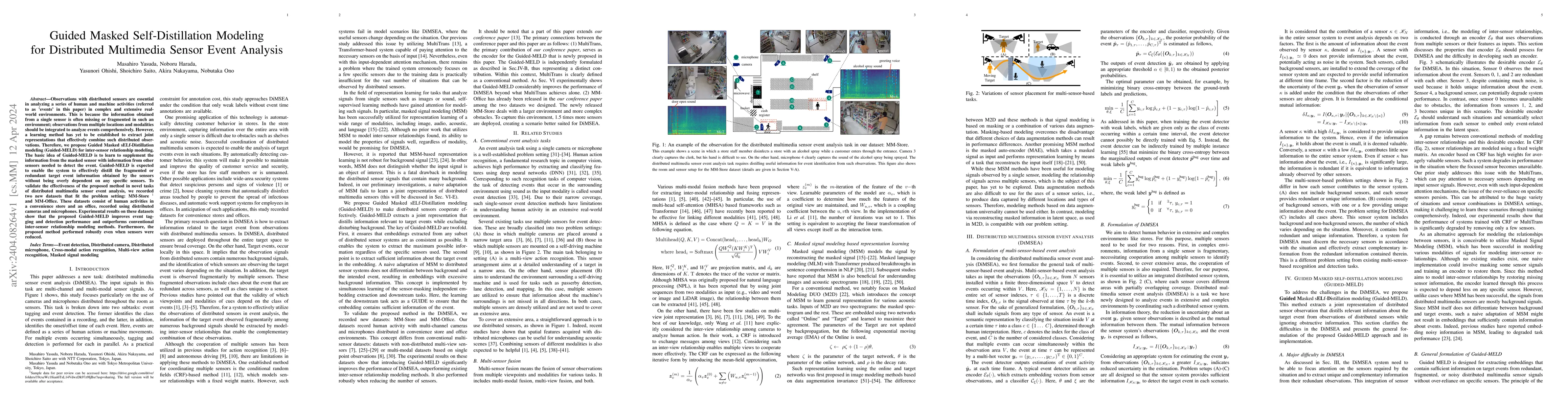Thumbnail for Guided Masked Self-Distillation Modeling for Distributed Multimedia
  Sensor Event Analysis