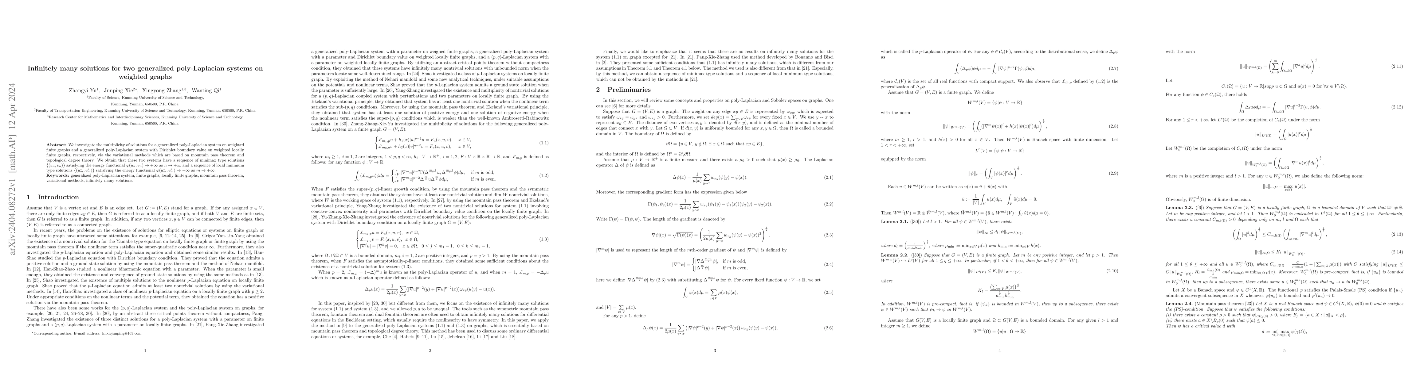 Thumbnail for Infinitely many solutions for two generalized poly-Laplacian systems on
  weighted graphs