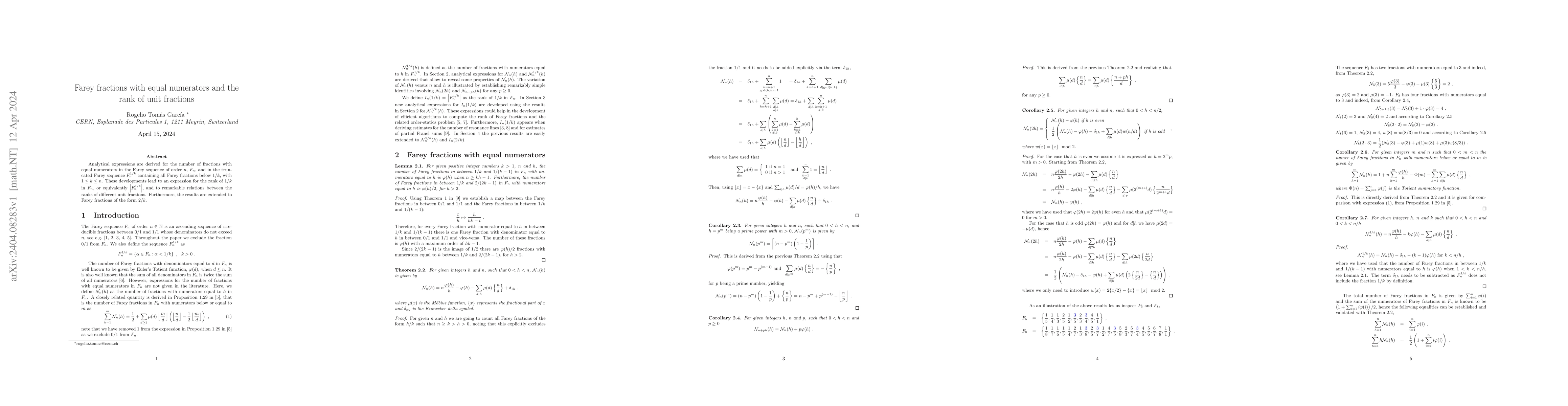 Thumbnail for Farey fractions with equal numerators and the rank of unit fractions