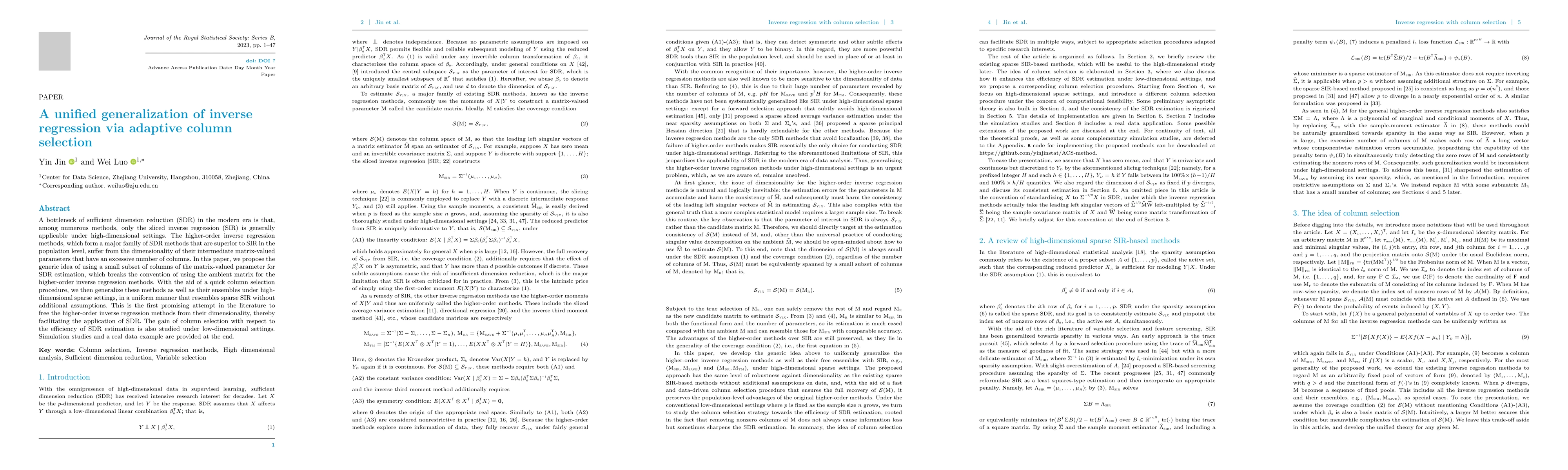 Thumbnail for A unified generalization of inverse regression via adaptive column
  selection