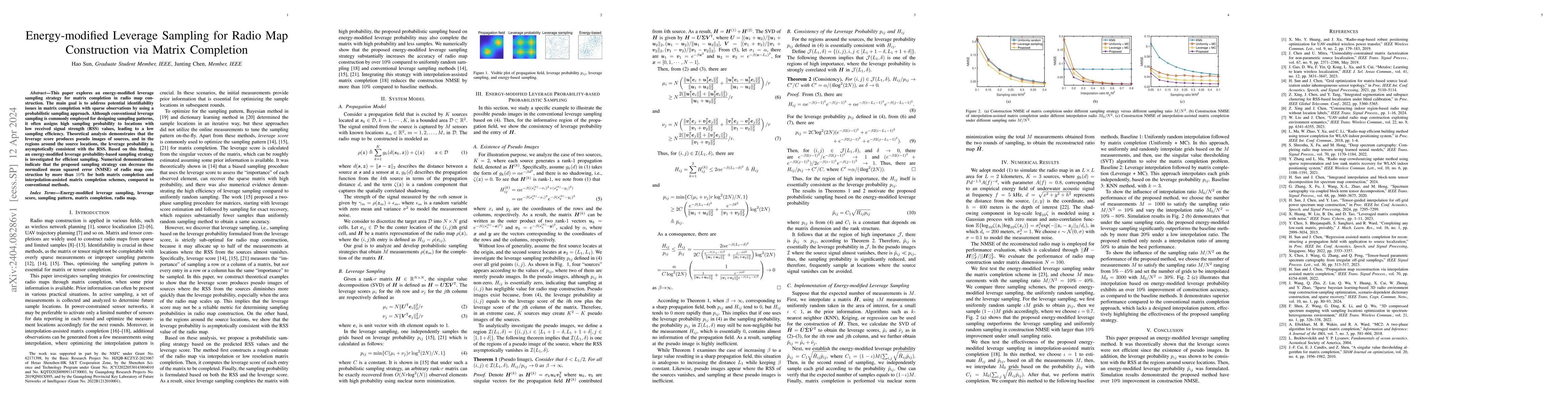 Thumbnail for Energy-modified Leverage Sampling for Radio Map Construction via Matrix
  Completion