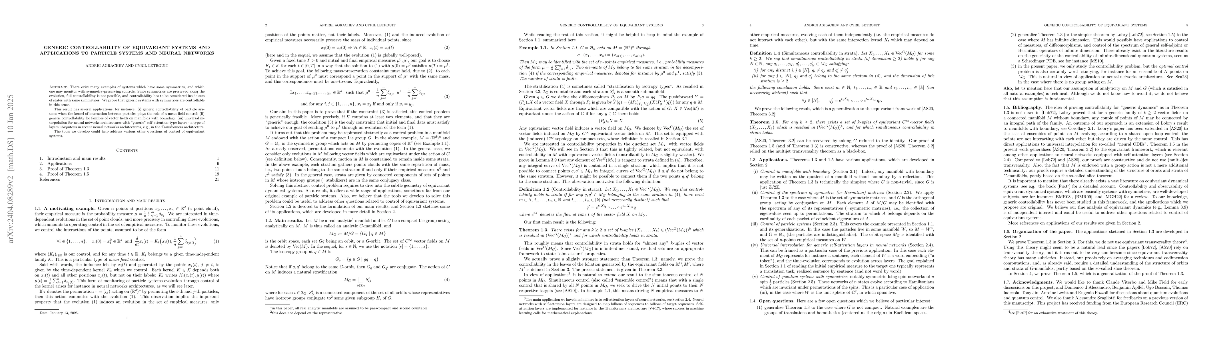 Thumbnail for Generic controllability of equivariant systems and applications to
  particle systems and neural networks