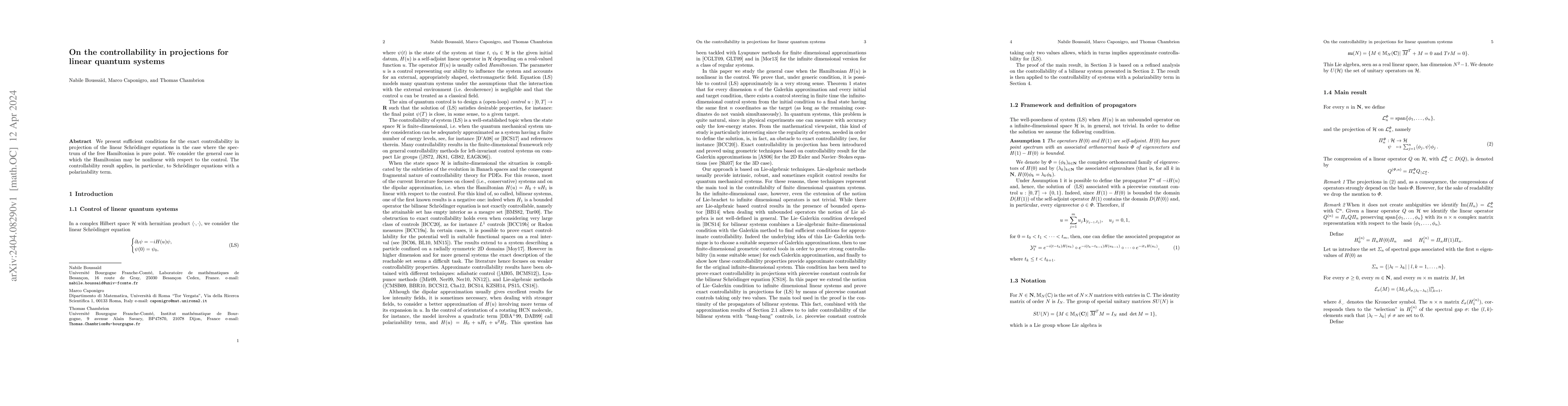 Thumbnail for On the controllability in projections for linear quantum systems