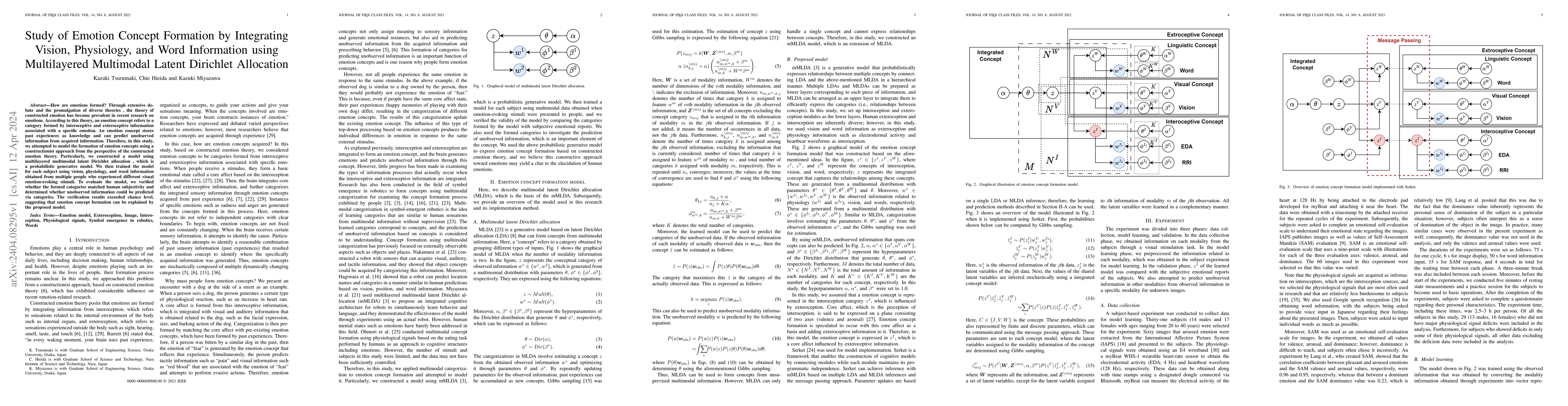 Thumbnail for Study of Emotion Concept Formation by Integrating Vision, Physiology,
  and Word Information using Multilayered Multimodal Latent Dirichlet
  Allocation