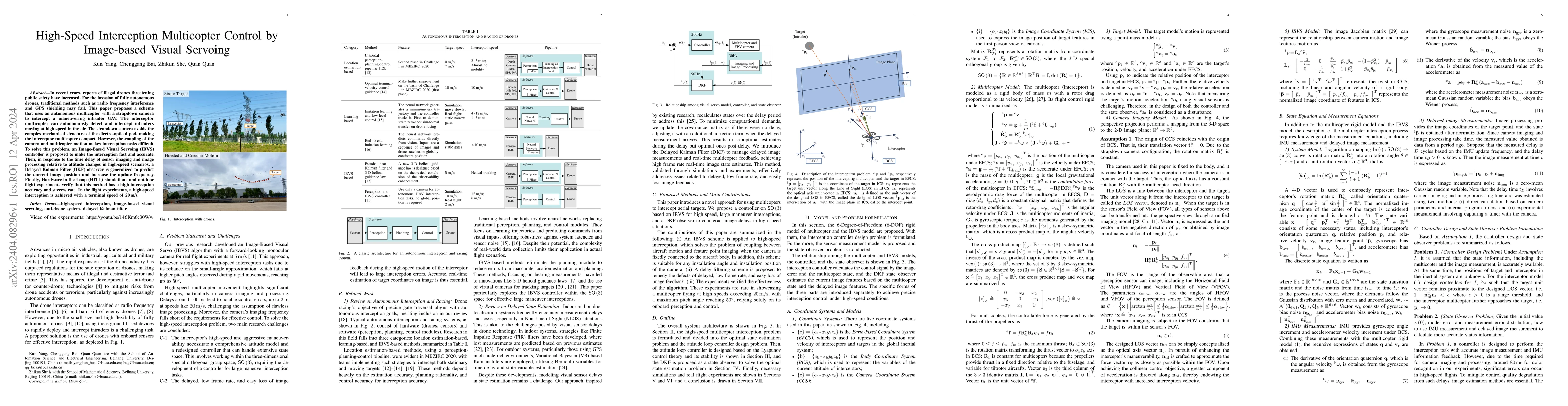 Thumbnail for High-Speed Interception Multicopter Control by Image-based Visual
  Servoing