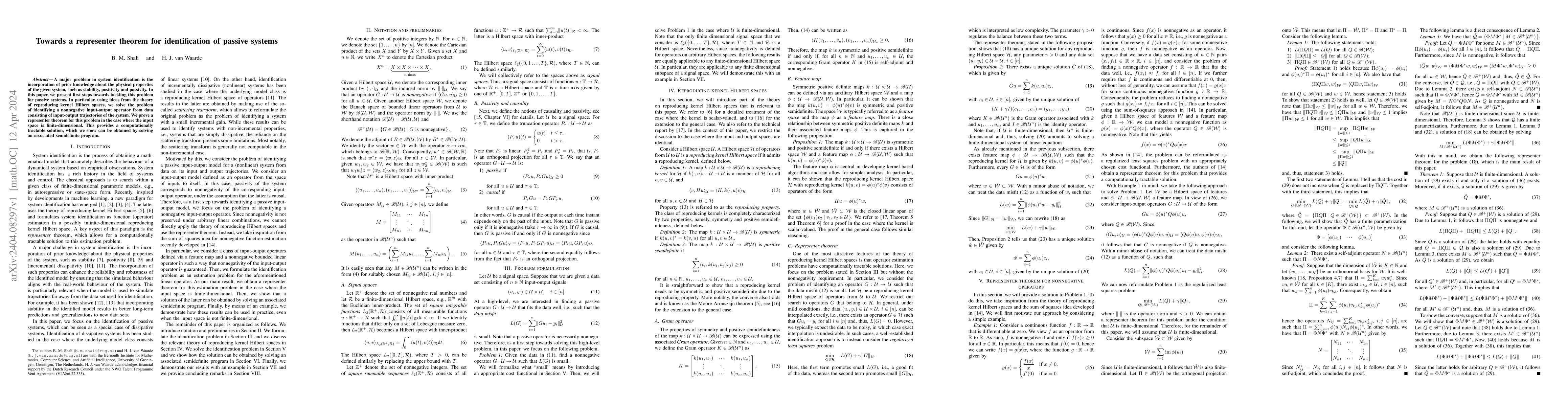 Thumbnail for Towards a representer theorem for identification of passive systems