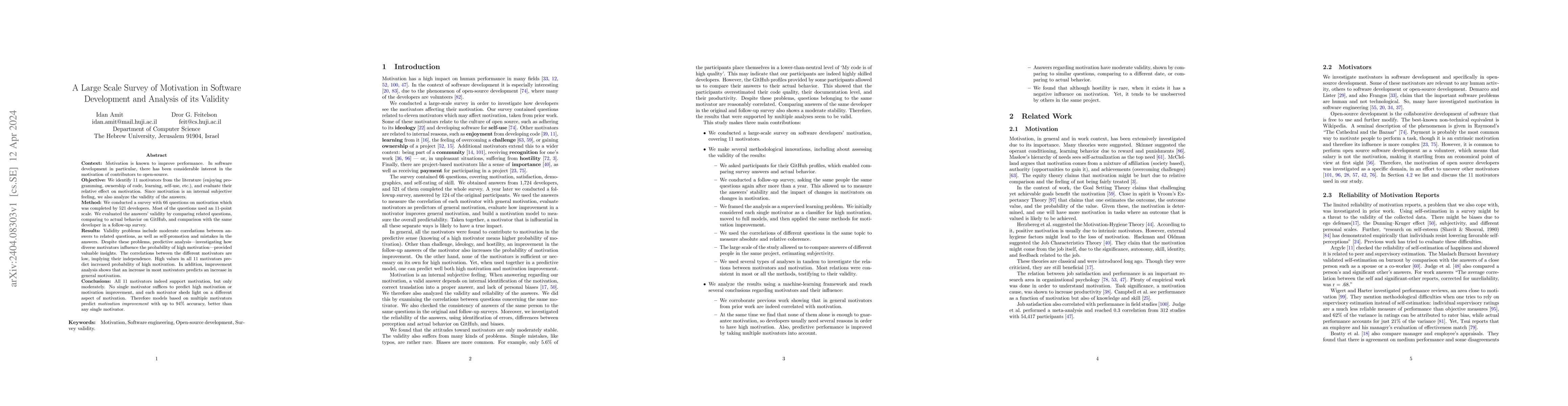 Thumbnail for A Large Scale Survey of Motivation in Software Development and Analysis
  of its Validity
