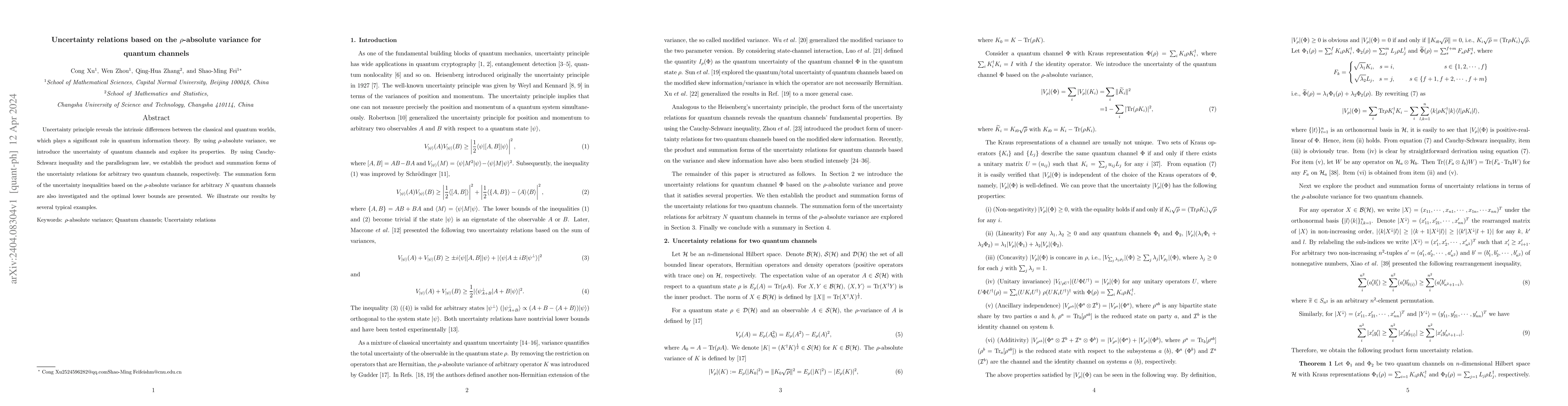 Thumbnail for Uncertainty relations based on the $\rho$-absolute variance for quantum
  channels